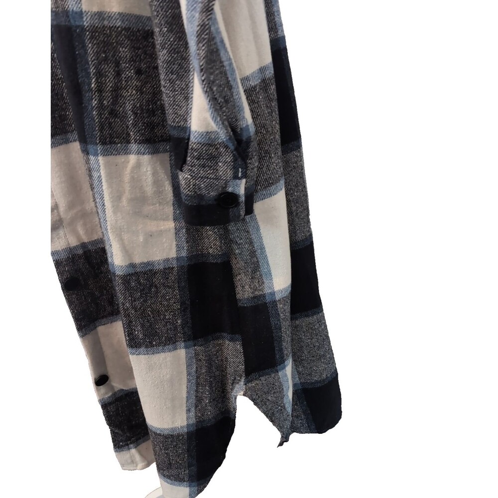 Long Plaid Shirt Midi Dress Women's Blue & White Long Sleeve Size M - Picture 6 of 7